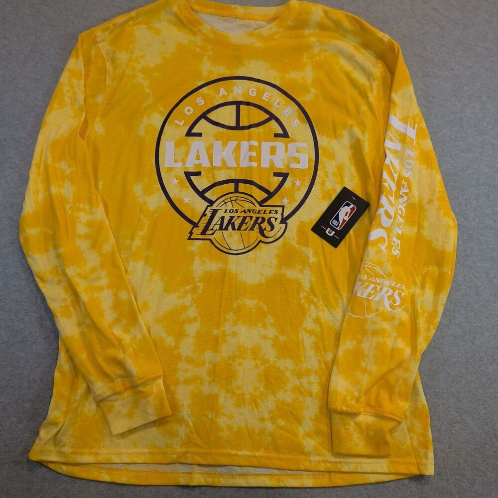 NWT Los Angeles Lakers UNK NBA T Shirt Mens XL Yellow Tie Dye Long Sleeve Logo
